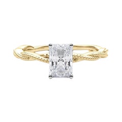 Anillo de diamantes con banda trenzada trenzada radiante de 1,3 quilates con certificación GIA