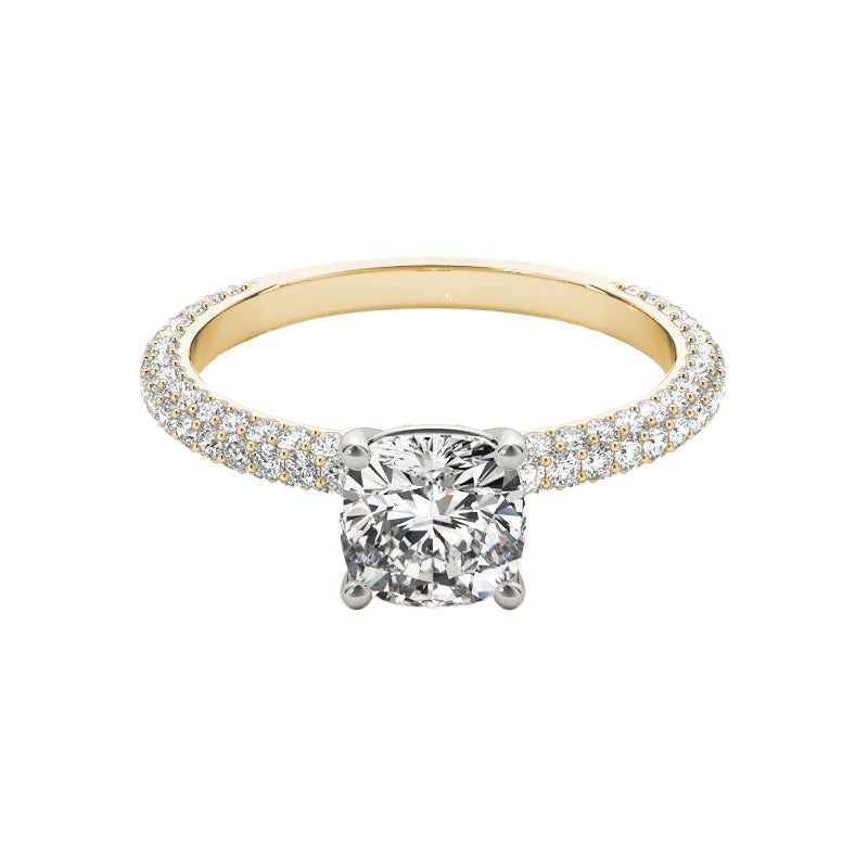 Bague à diamant certifié GIA de 1,3 carat, solitaire coussin rond et pavé