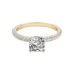Bague à diamant certifié GIA de 1,3 carat, solitaire coussin rond et pavé