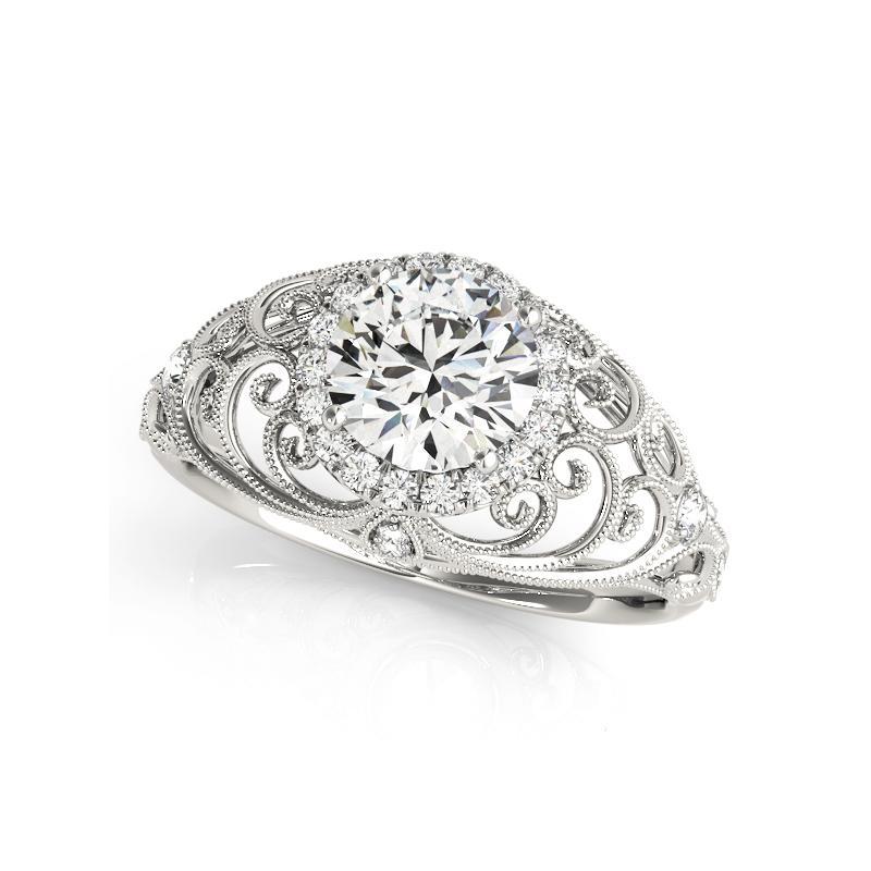 Taille ronde Bague à diamant certifié GIA de 1,3 carat rond Halo Ribbon Filigree Dome en vente