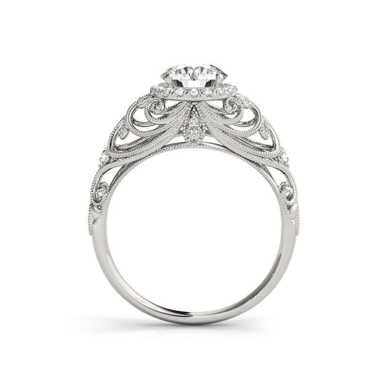 Bague à diamant certifié GIA de 1,3 carat rond Halo Ribbon Filigree Dome Neuf - En vente à New York, NY