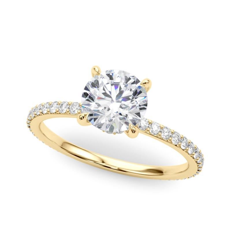 Taglio rotondo GIA Certified 1,3 Carat Round Halo Hidden Pave Band Diamond Ring in vendita