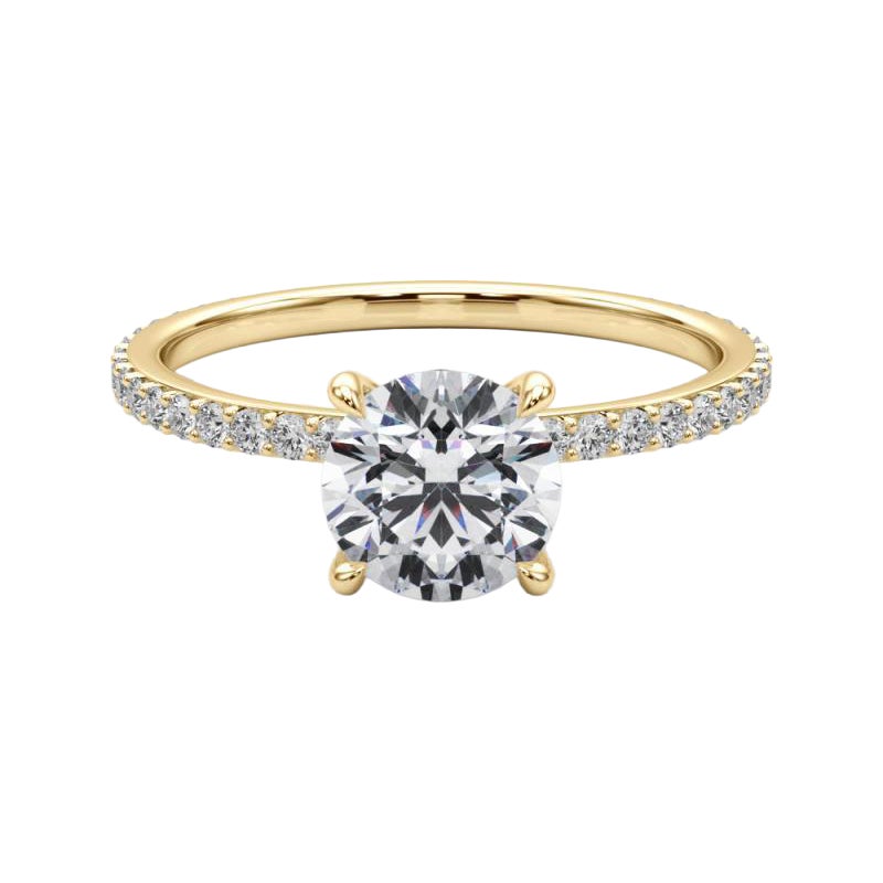 GIA Certified 1.3 Carat Round Hidden Halo Pave Band Diamond Ring