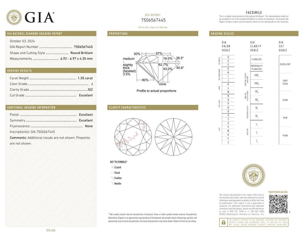 Contemporaneo Anello con diamante rotondo solitario classico in oro giallo 18 carati certificato GIA da 1,3 carati in vendita