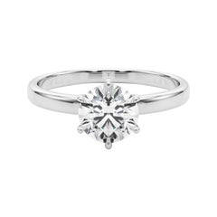 Bague à diamant certifié GIA de 1,3 carat, solitaire rond, tulipe couronne en platine