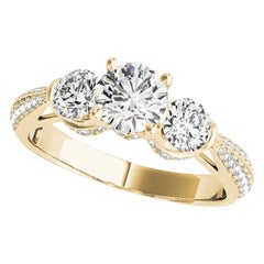GIA Certified 1.3 Carat Round Three-Stone Multi-Row Diamond Ring