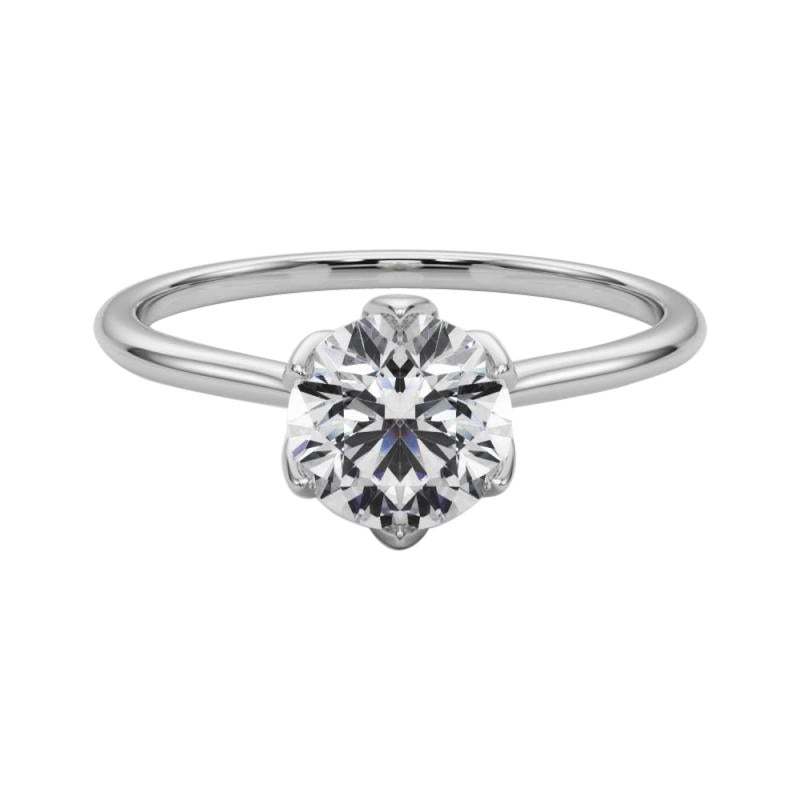 GIA Certified 1.3 Carat Round Vintage Prong Set Tulip Platinum Diamond Ring