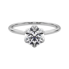 GIA Certified 1.3 Carat Round Vintage Prong Set Tulip Platinum Diamond Ring