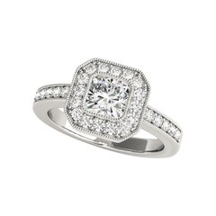 GIA Certified 1.3 Carat Square Cushion Halo Basket Diamond Ring
