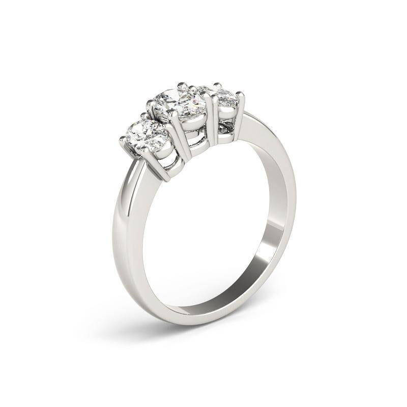 Bague à trois pierres ovales en or blanc 18 carats, certifiée GIA, de 1,3 carat Pour femmes en vente