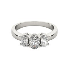Bague à trois pierres ovales en or blanc 18 carats, certifiée GIA, de 1,3 carat