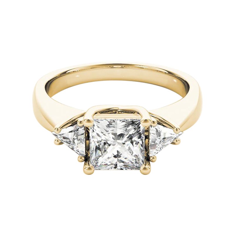 Bague à trois pierres certifiée GIA de 1.3 carat avec diamant trillion et princesse