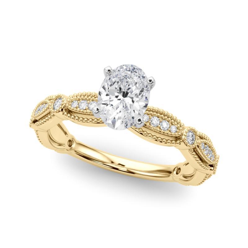 Taglio ovale Anello di diamanti ovale vintage con fascia a grana fine certificato GIA da 1,3 carati in vendita