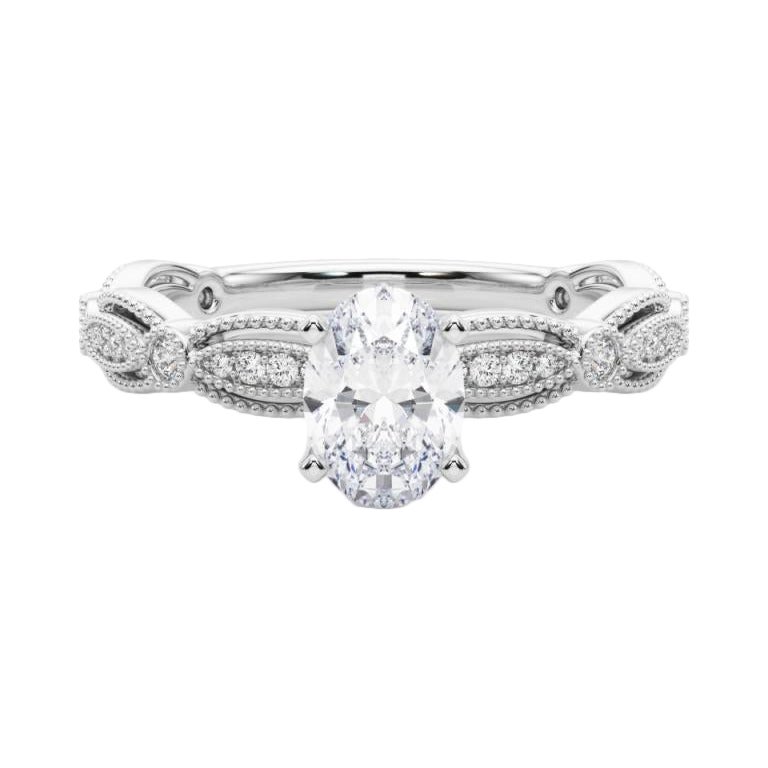 Anello di diamanti in platino con fascia ovale a grana fine da 1,3 carati con certificazione GIA