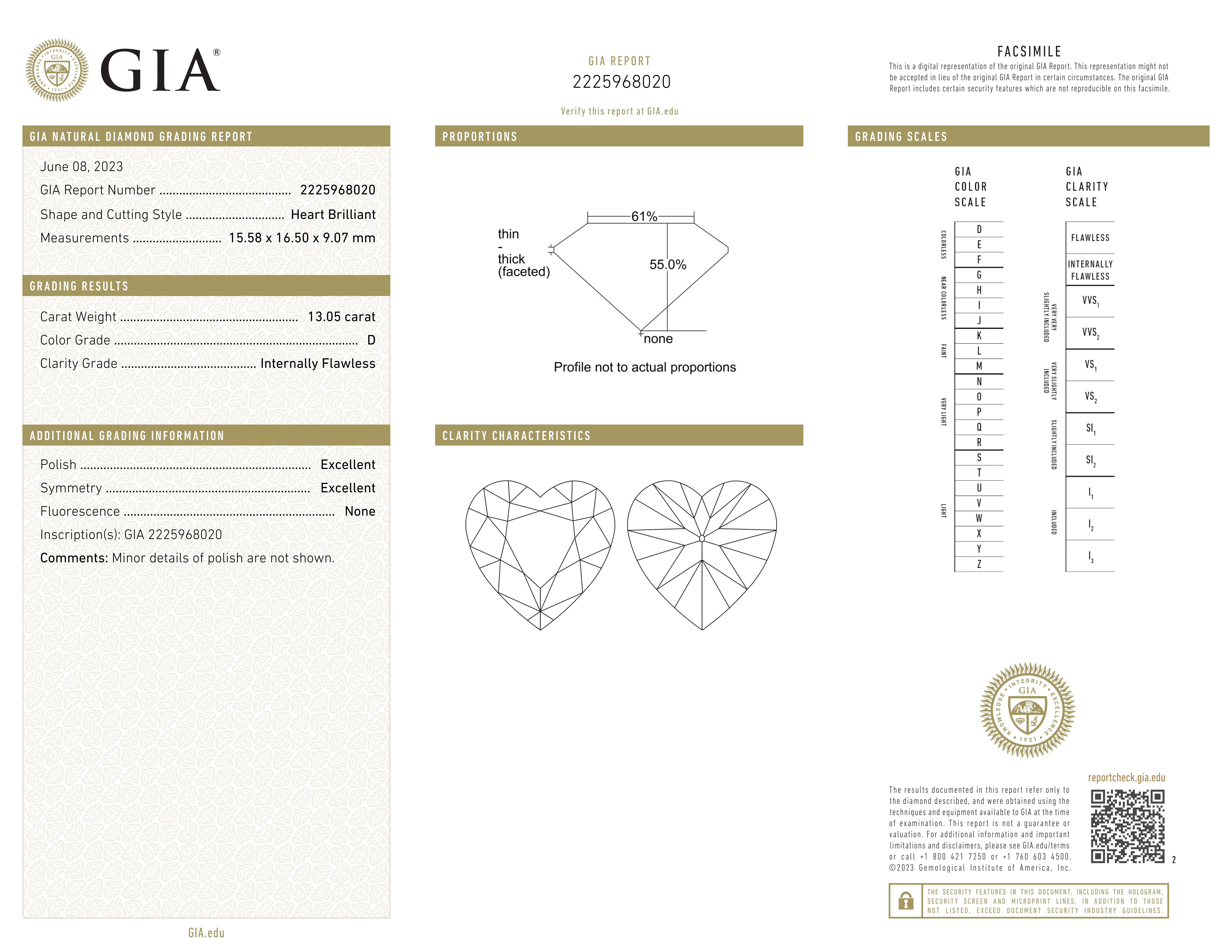 GIA Certified 13 Type 2A Heart Shape Diamond Platinum Ring In New Condition For Sale In Chicago, IL