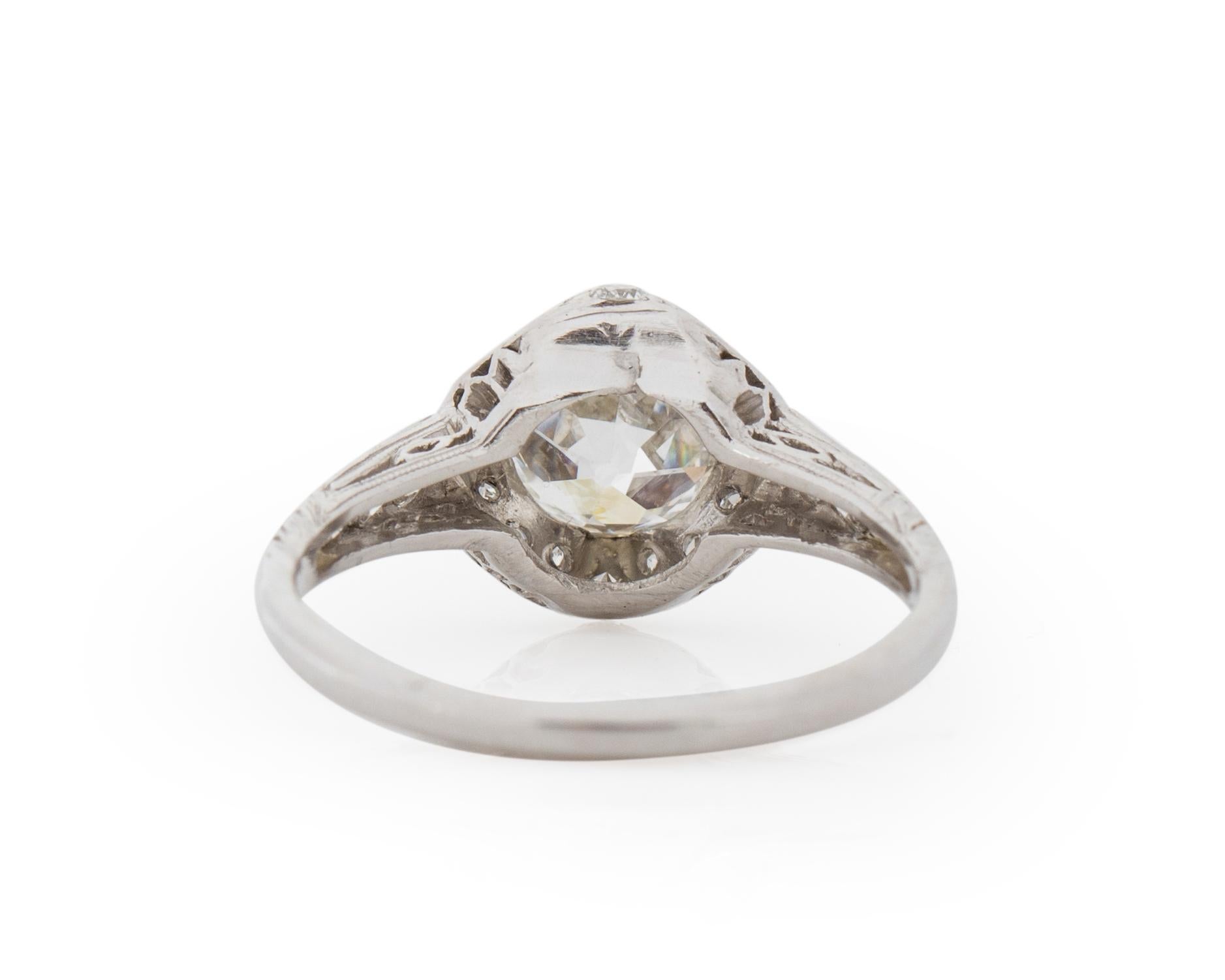 Old European Cut GIA Certified 1.30 Carat Art Deco Diamond Platinum Engagement Ring For Sale