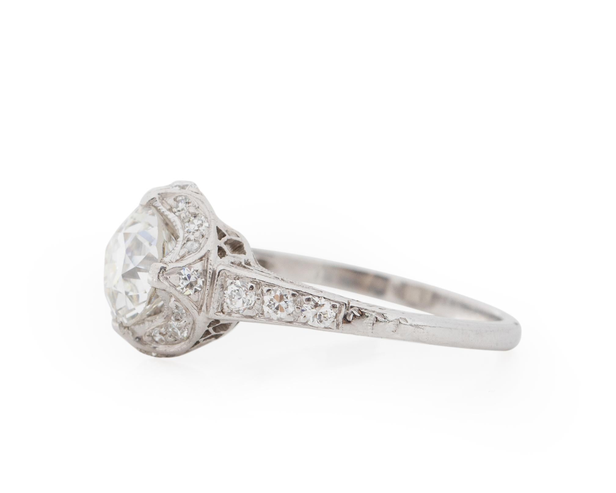 GIA Certified 1.30 Carat Art Deco Diamond Platinum Engagement Ring In Good Condition For Sale In Atlanta, GA