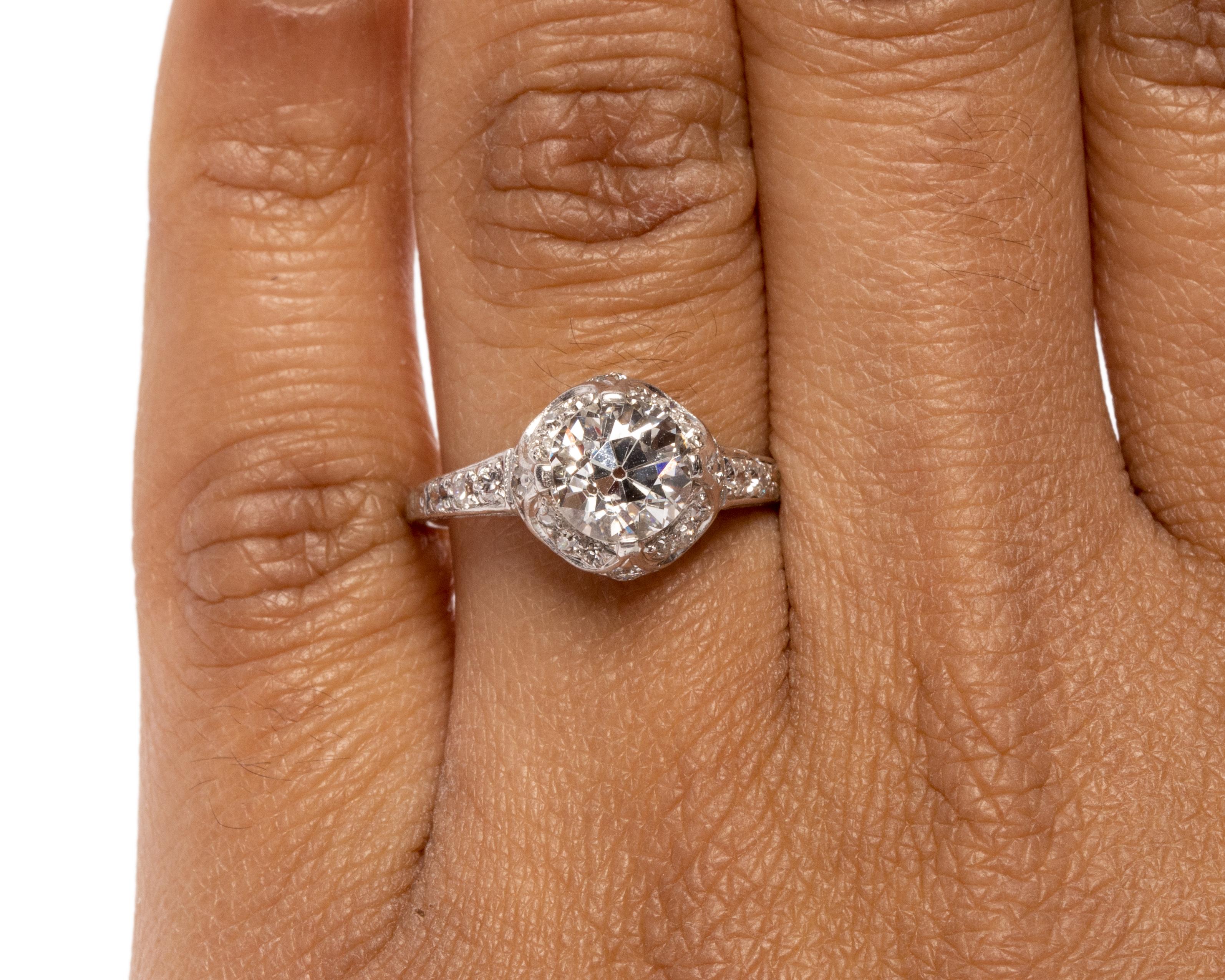 Women's GIA Certified 1.30 Carat Art Deco Diamond Platinum Engagement Ring For Sale