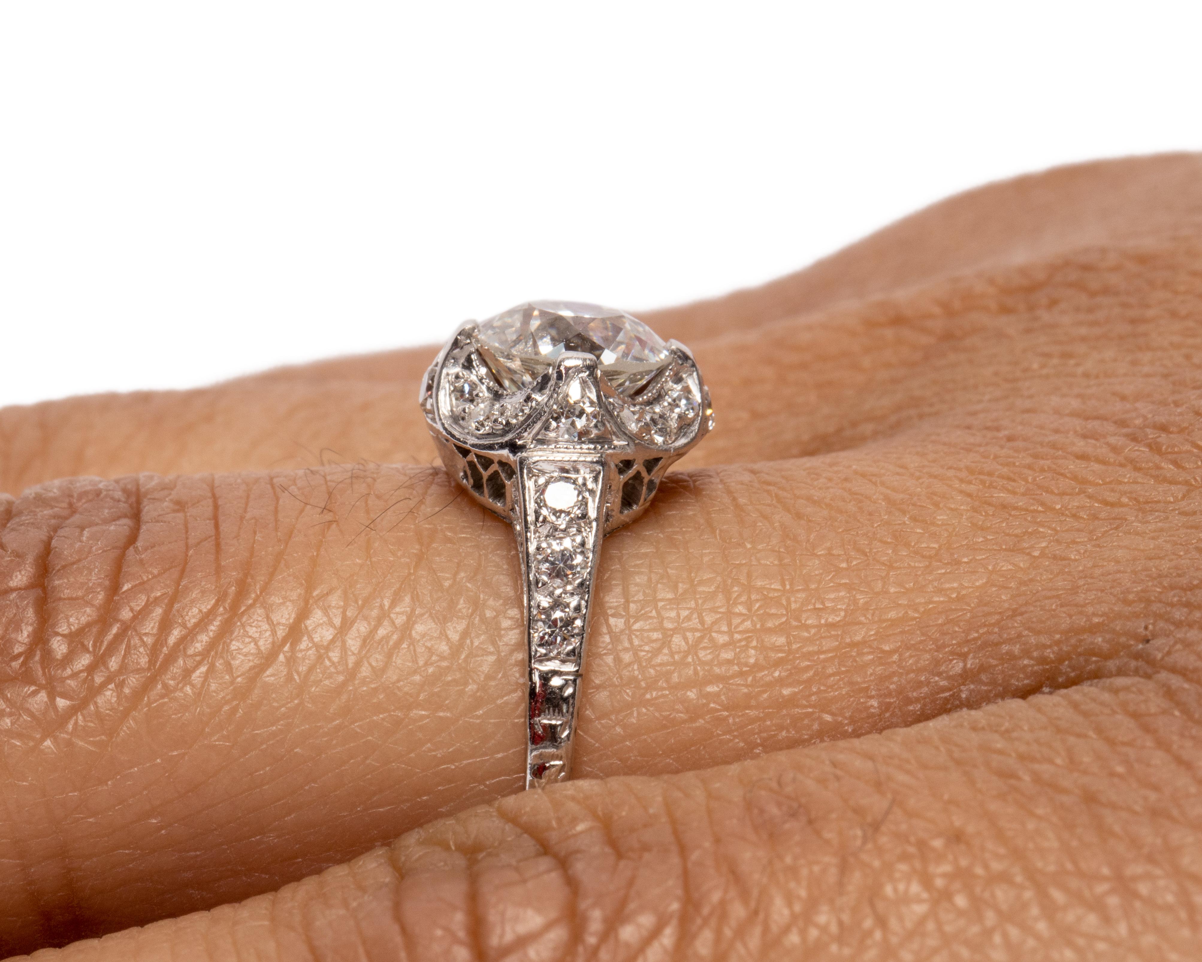 GIA Certified 1.30 Carat Art Deco Diamond Platinum Engagement Ring For Sale 2