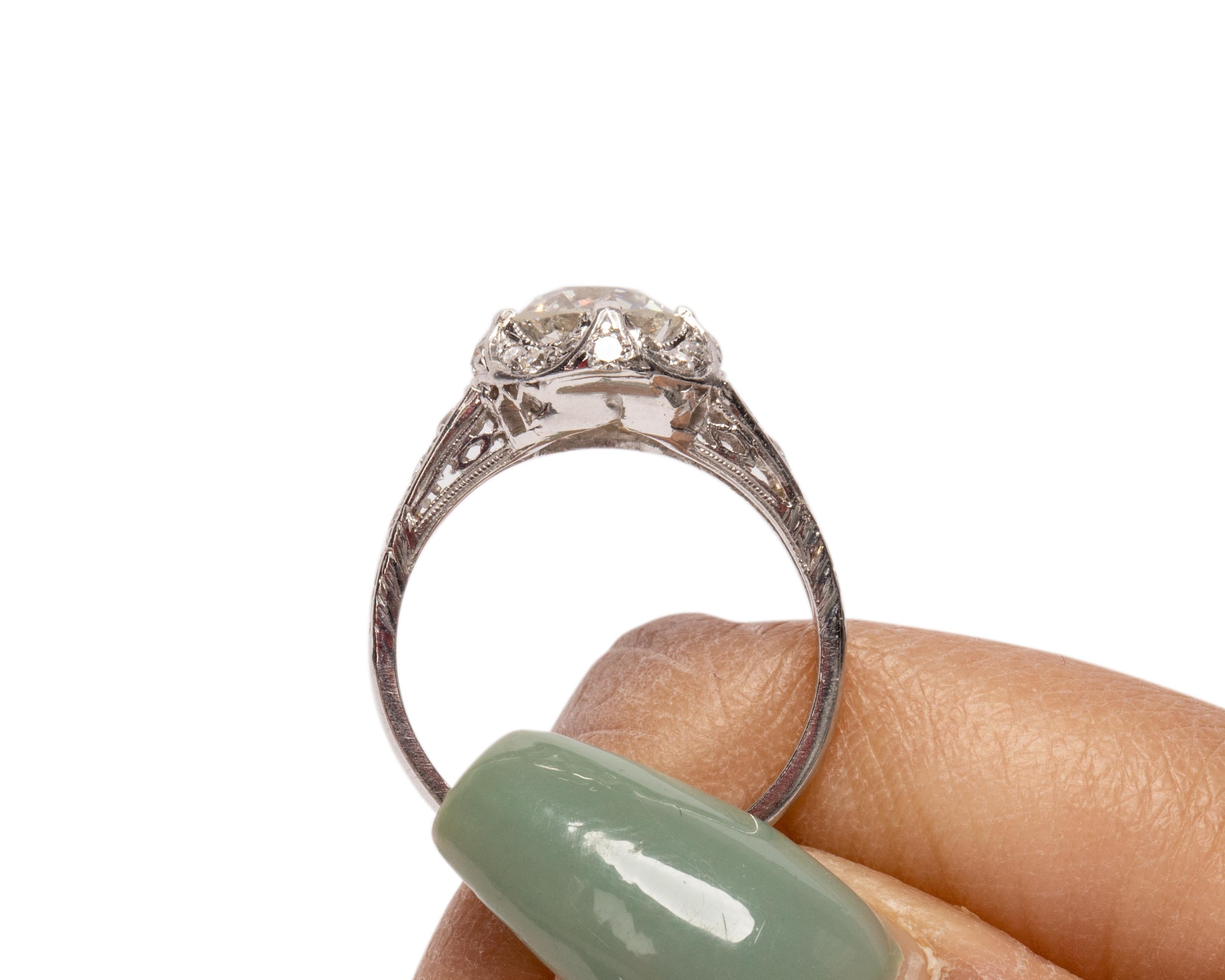 GIA Certified 1.30 Carat Art Deco Diamond Platinum Engagement Ring For Sale 3