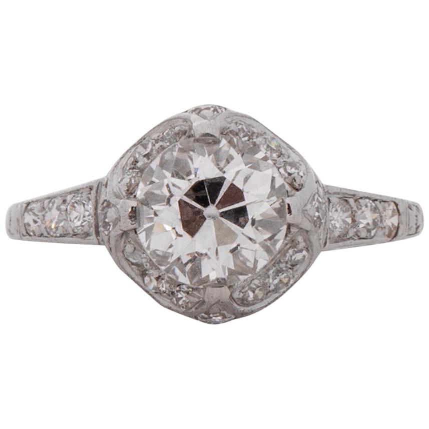 GIA Certified 1.30 Carat Art Deco Diamond Platinum Engagement Ring