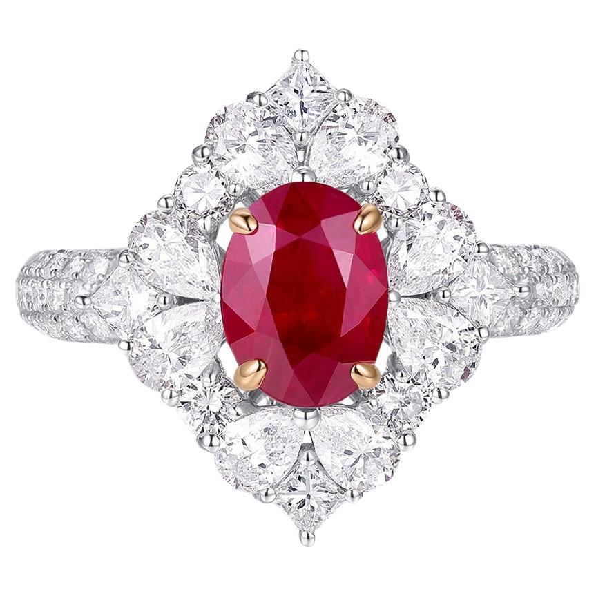 GIA Certified 1.30 Carat Burma Ruby Diamond Ring in Platinum