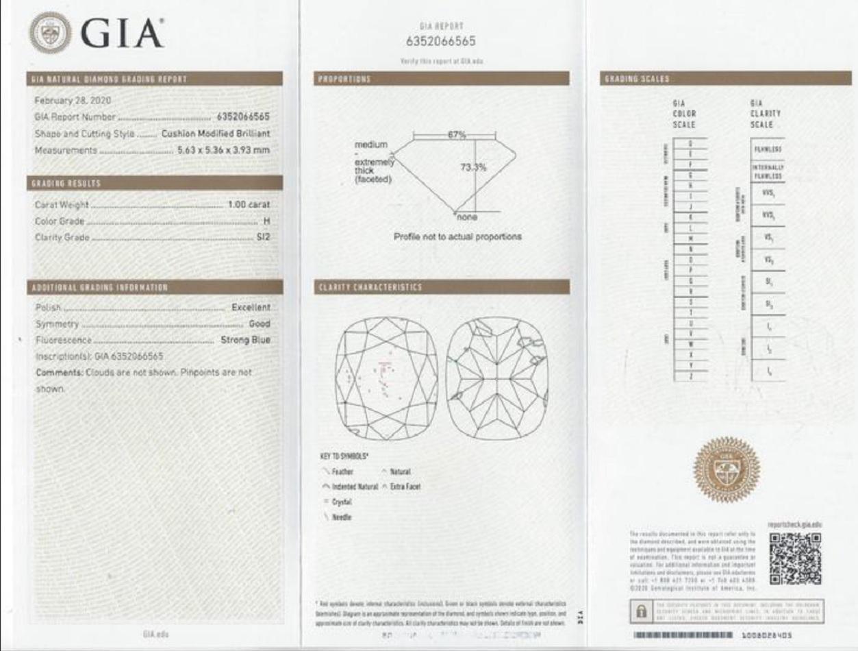 Modern GIA Certified 1.30 Carat Cushion Diamond Ring