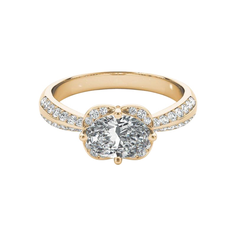 GIA zertifiziert 1,30 Karat Ost-West Oval Halo Double Pave Diamantring