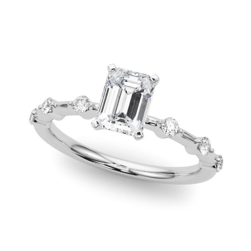 Taglio smeraldo GIA Certified 1.30 Carat Emerald Diamond Bamboo Shank Platinum Diamond Ring in vendita