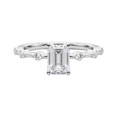 GIA Certified 1.30 Carat Emerald Diamond Bamboo Shank Platinum Diamond Ring