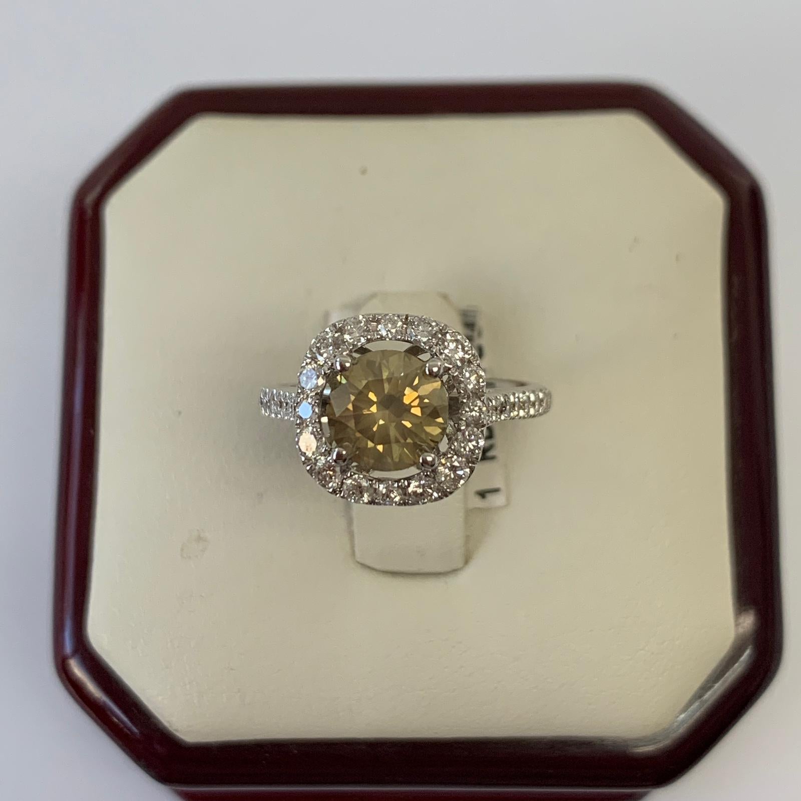 Women's GIA 1.30 Carat Fancy Brownish Yellow Round Diamond Ring 18 Karat Gold