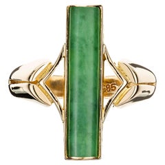 Antique GIA Certified 1.30 Carat Jadeite Jade Cylinder Yellow Gold Ring