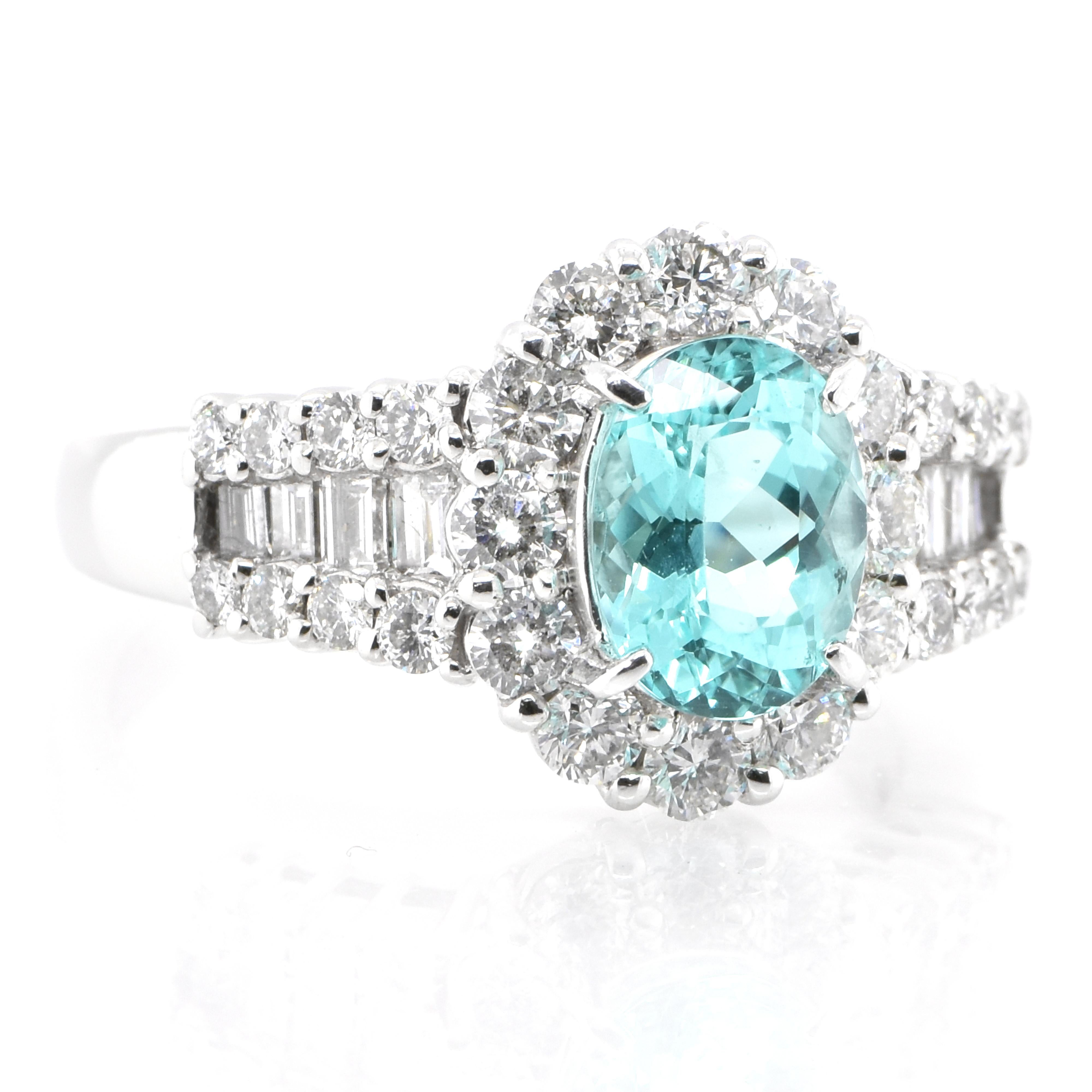 Modern GIA Certified 1.30 Carat Natural Paraiba Tourmaline Ring Set in Platinum