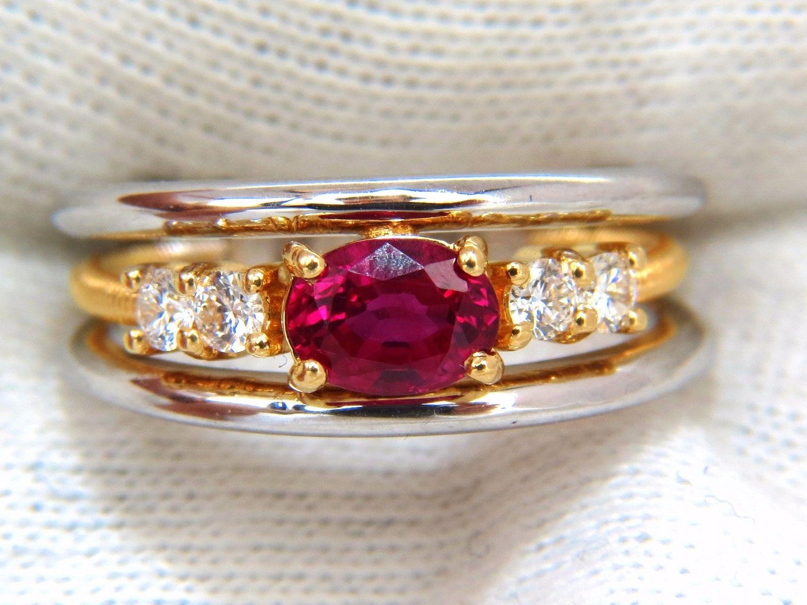 Oval Cut GIA Certified 1.30 Carat Natural Vivid Red Ruby Diamonds Ring 18 Karat Coil Wrap For Sale
