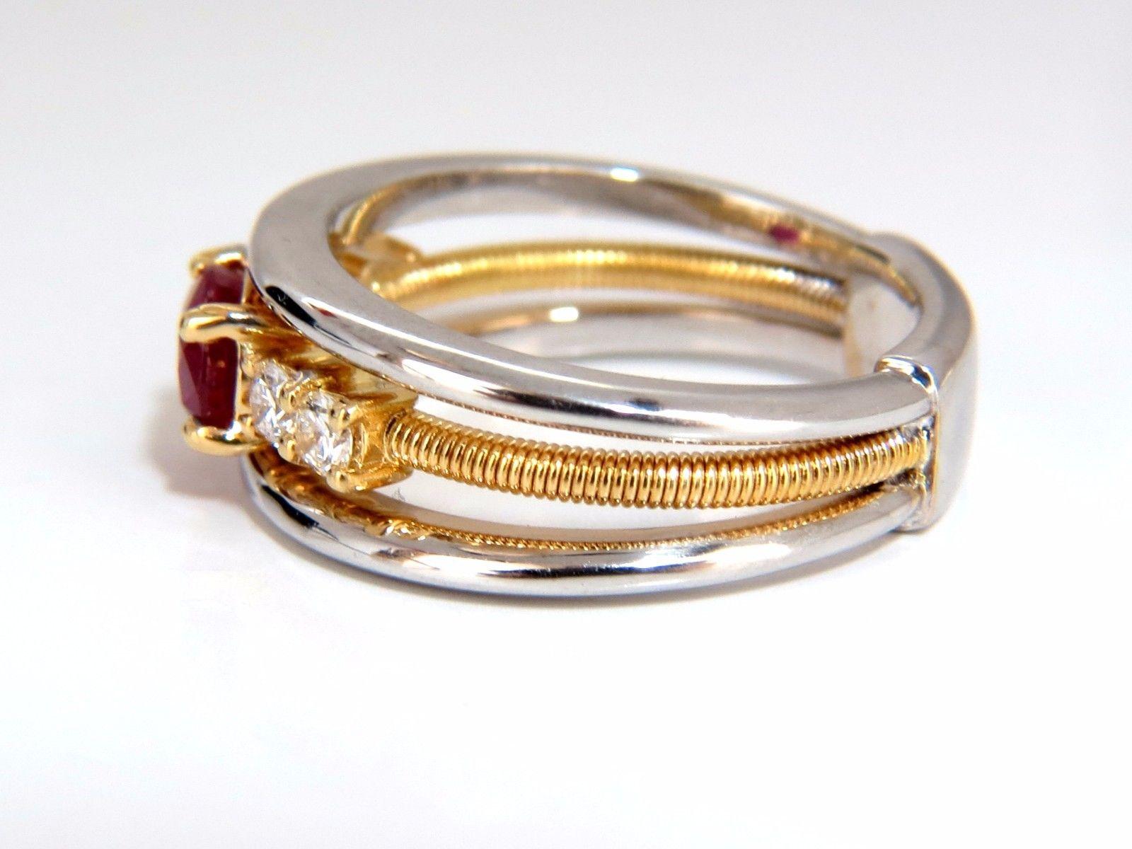GIA Certified 1.30 Carat Natural Vivid Red Ruby Diamonds Ring 18 Karat Coil Wrap For Sale 2