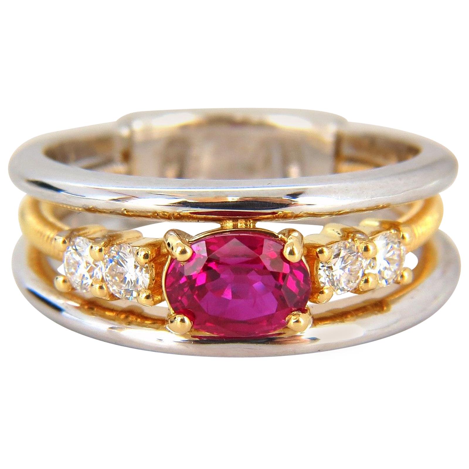 GIA Certified 1.30 Carat Natural Vivid Red Ruby Diamonds Ring 18 Karat Coil Wrap