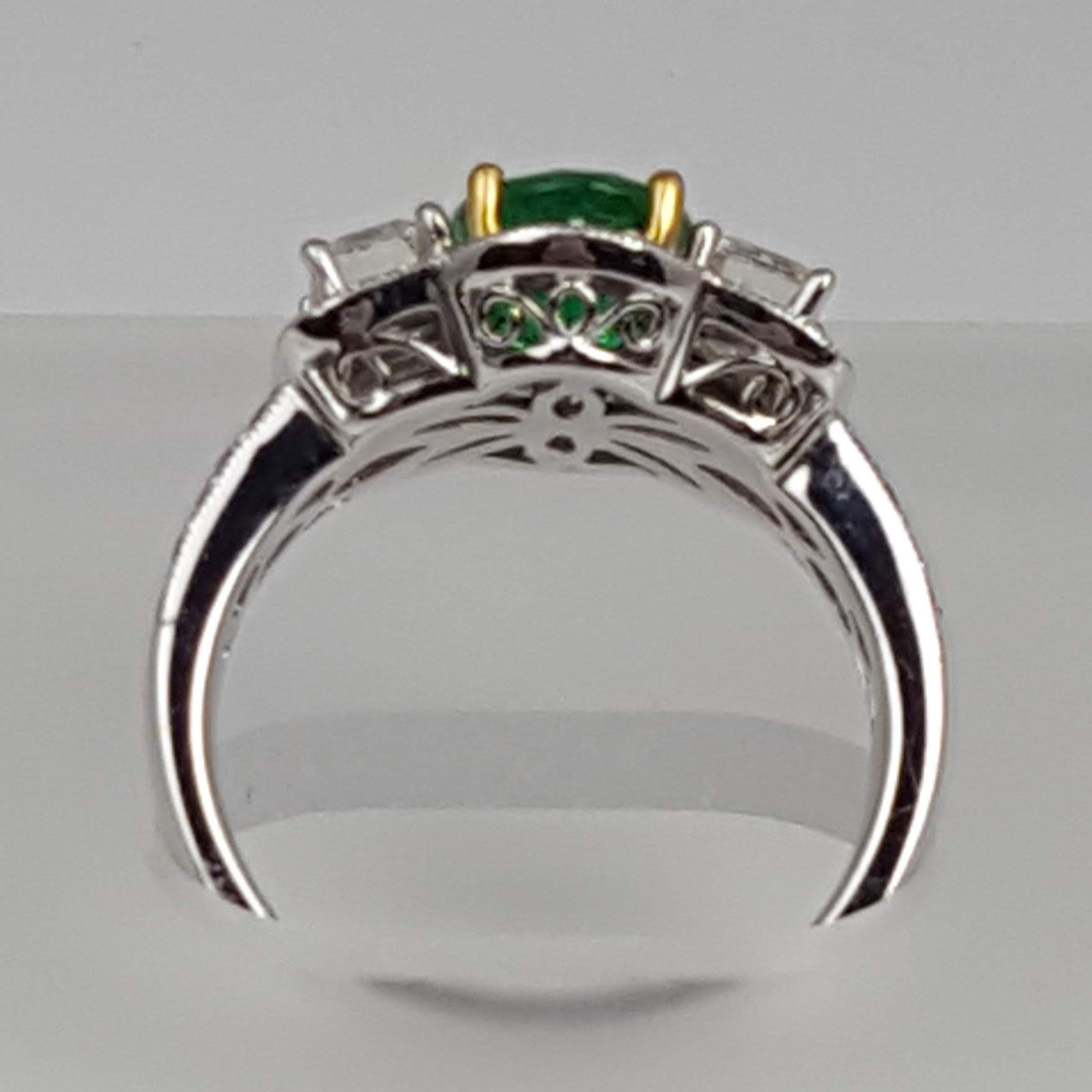 GIA Certified 1.30 Carat Oval Cut Emerald and Diamond Ring in 18 Karat Gold In New Condition In New York, NY