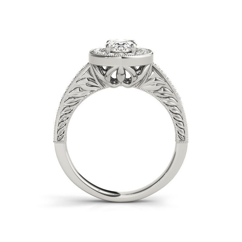 GIA Certified 1.30 Carat Oval Halo Engraved Openwork Diamond Ring In New Condition For Sale In New York, NY