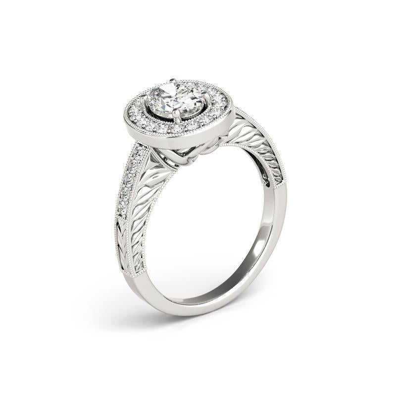 Women's GIA Certified 1.30 Carat Oval Halo Engraved Openwork Diamond Ring For Sale