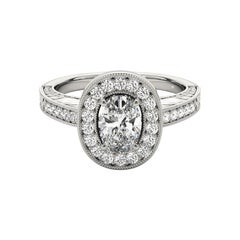 GIA Certified 1.30 Carat Oval Halo Engraved Openwork Diamond Ring