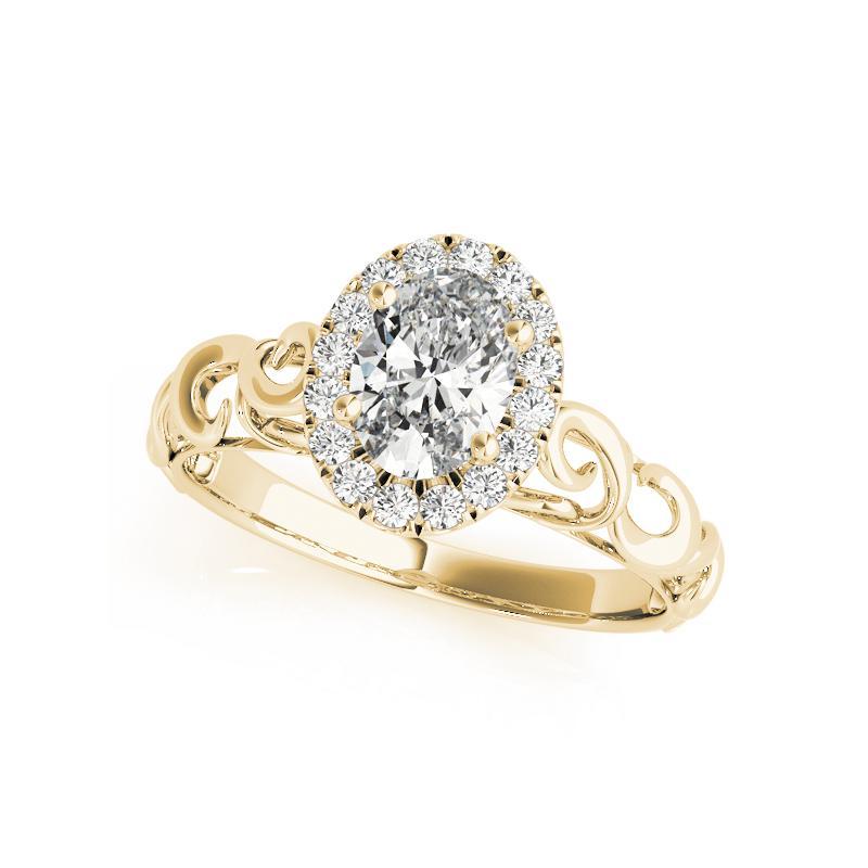 Anello con diamante ovale aureolato certificato GIA da 1,30 carati in oro giallo Cathedral In condizioni Nuovo in vendita a New York, NY