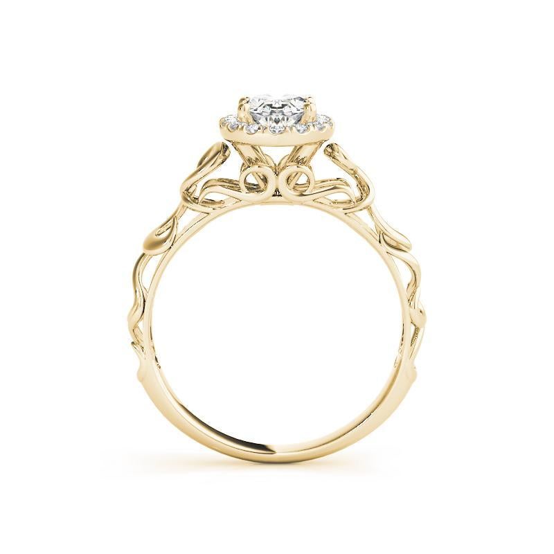 Donna Anello con diamante ovale aureolato certificato GIA da 1,30 carati in oro giallo Cathedral in vendita
