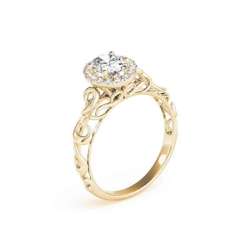 Anello con diamante ovale aureolato certificato GIA da 1,30 carati in oro giallo Cathedral in vendita 1