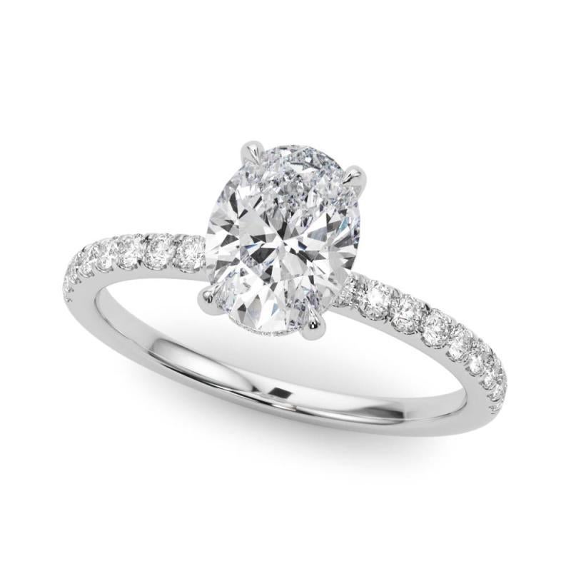 GIA zertifiziert 1,30 Karat Oval versteckt Halo Pave 18K Weißgold Diamantring (Ovalschliff) im Angebot