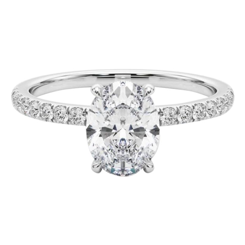GIA Certified 1.30 Carat Oval Hidden Halo Pave 18K White Gold Diamond Ring