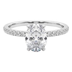 GIA Certified 1.30 Carat Oval Hidden Halo Pave 18K White Gold Diamond Ring
