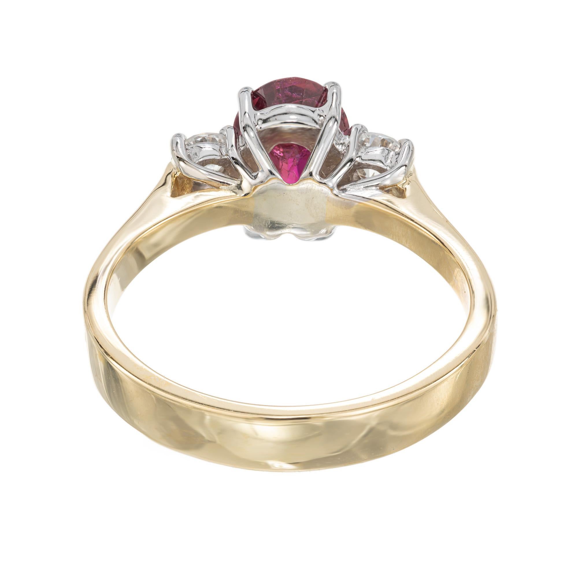 Women's GIA Certified 1.30 Carat Oval Ruby Diamond Two Tone Gold Engagement Ring For Sale