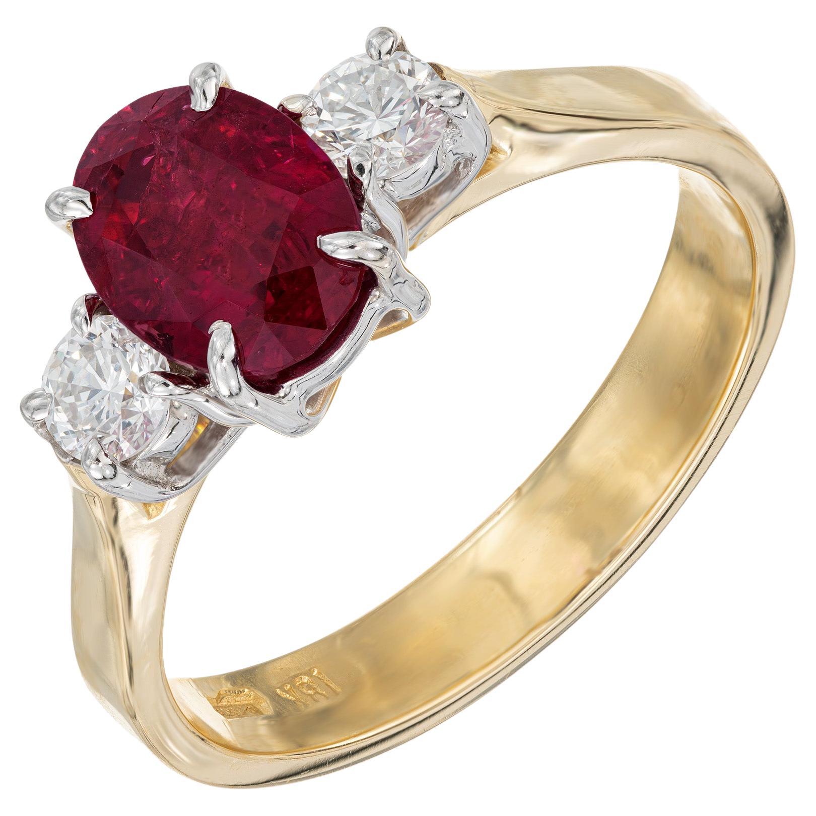 GIA Certified 1.30 Carat Oval Ruby Diamond Two Tone Gold Engagement Ring For Sale