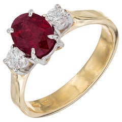GIA Certified 1.30 Carat Oval Ruby Diamond Two Tone Gold Engagement Ring