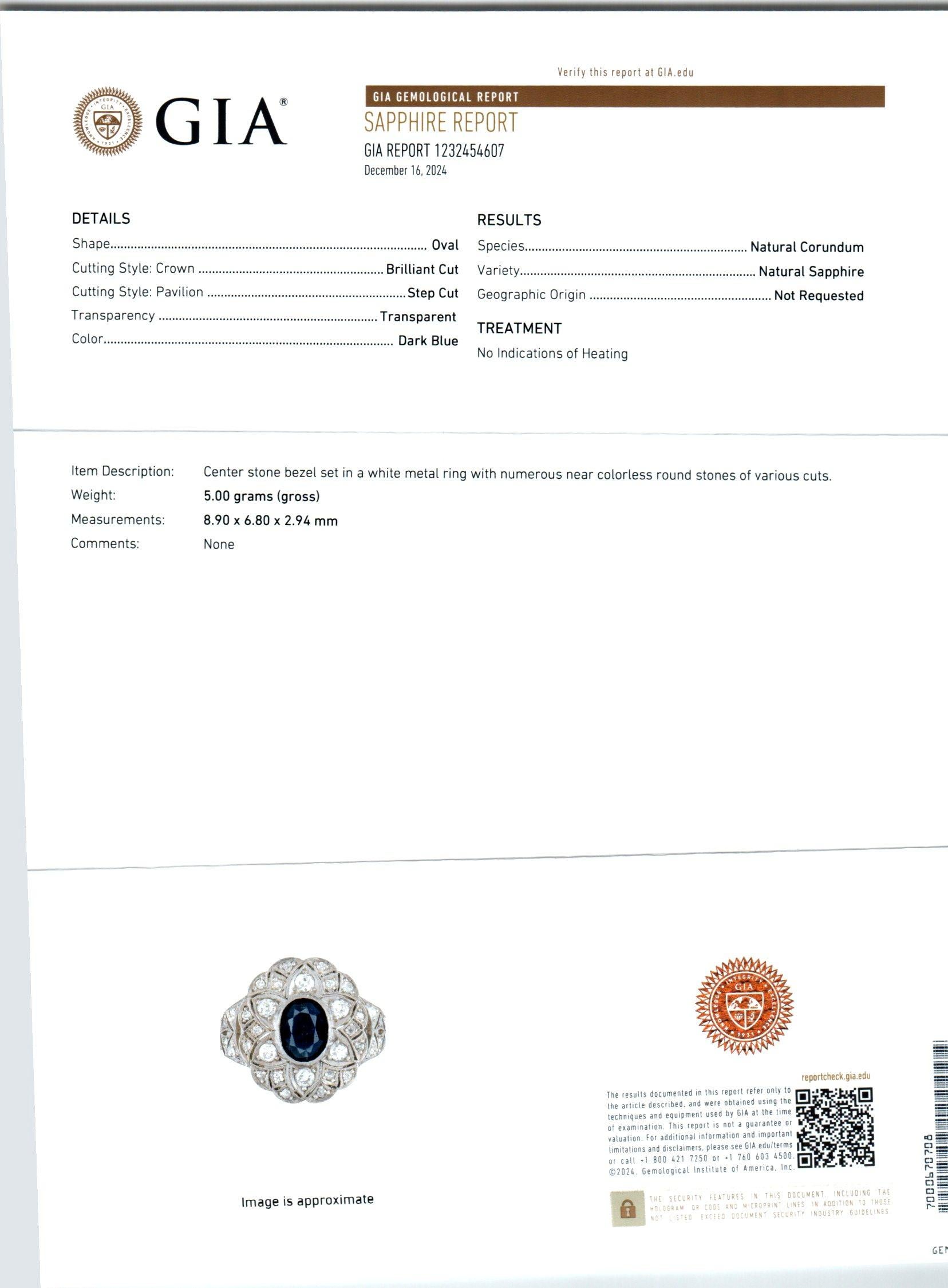 GIA Certified 1.30 Carat Oval Sapphire Diamond Yellow Gold Silver Cocktail Ring In Good Condition For Sale In Stamford, CT
